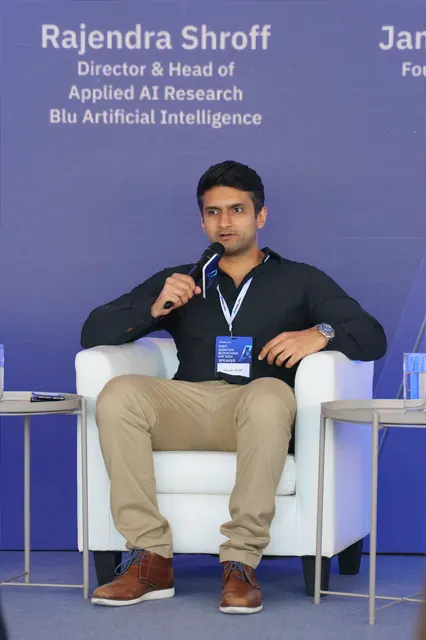 Raj Shroff speaking at a post-quantum conference