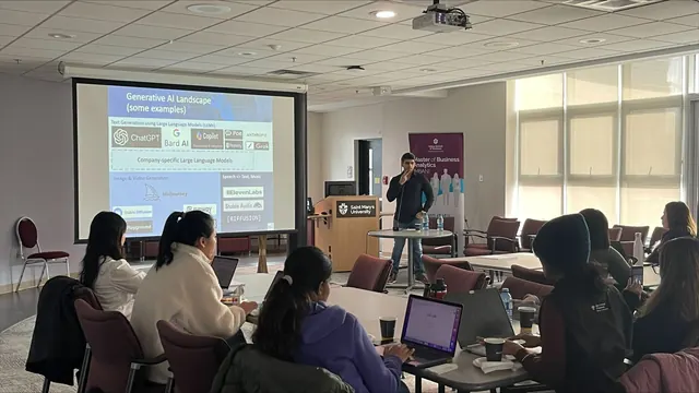 Raj Shroff teaching an AI workshop at Saint Mary's University
